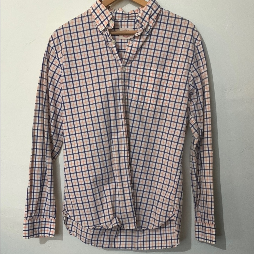 Men's Blue White orange Checkered Shirt brooks brothers